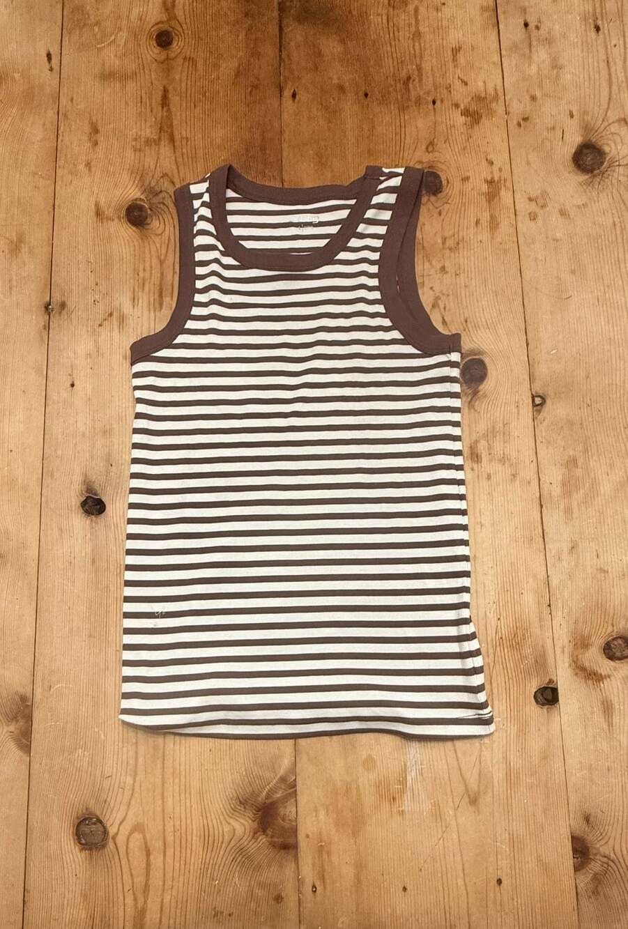 BCG Striped Tank Top Size L Brown White Ribbed Sleeveless Shirt